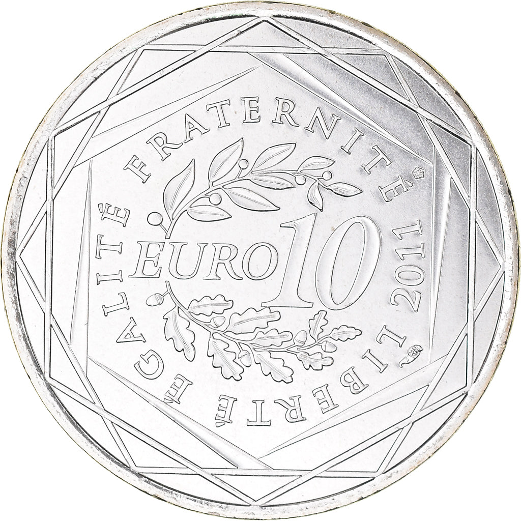 France, 10 Euro, 2011, Paris, Bourgogne, MS(64), Silver, KM:1731