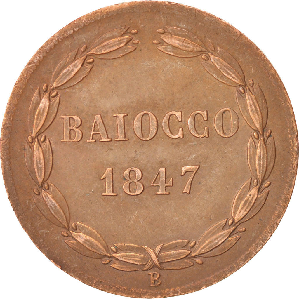 Coin, ITALIAN STATES, PAPAL STATES, Pius IX, Baiocco, 1847, Bologna, AU(50-53)