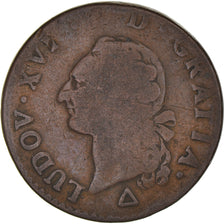 Moeda, França, Louis XVI, Sol ou sou, Sol, 1791, Orléans, F(12-15), Cobre