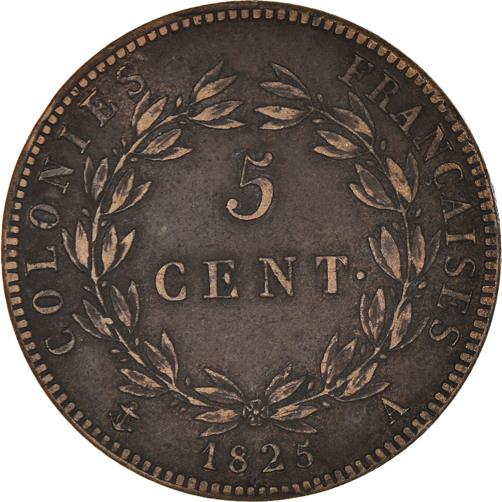 Coin, FRENCH COLONIES, Charles X, 5 Centimes, 1825, Paris, EF(40-45), Bronze