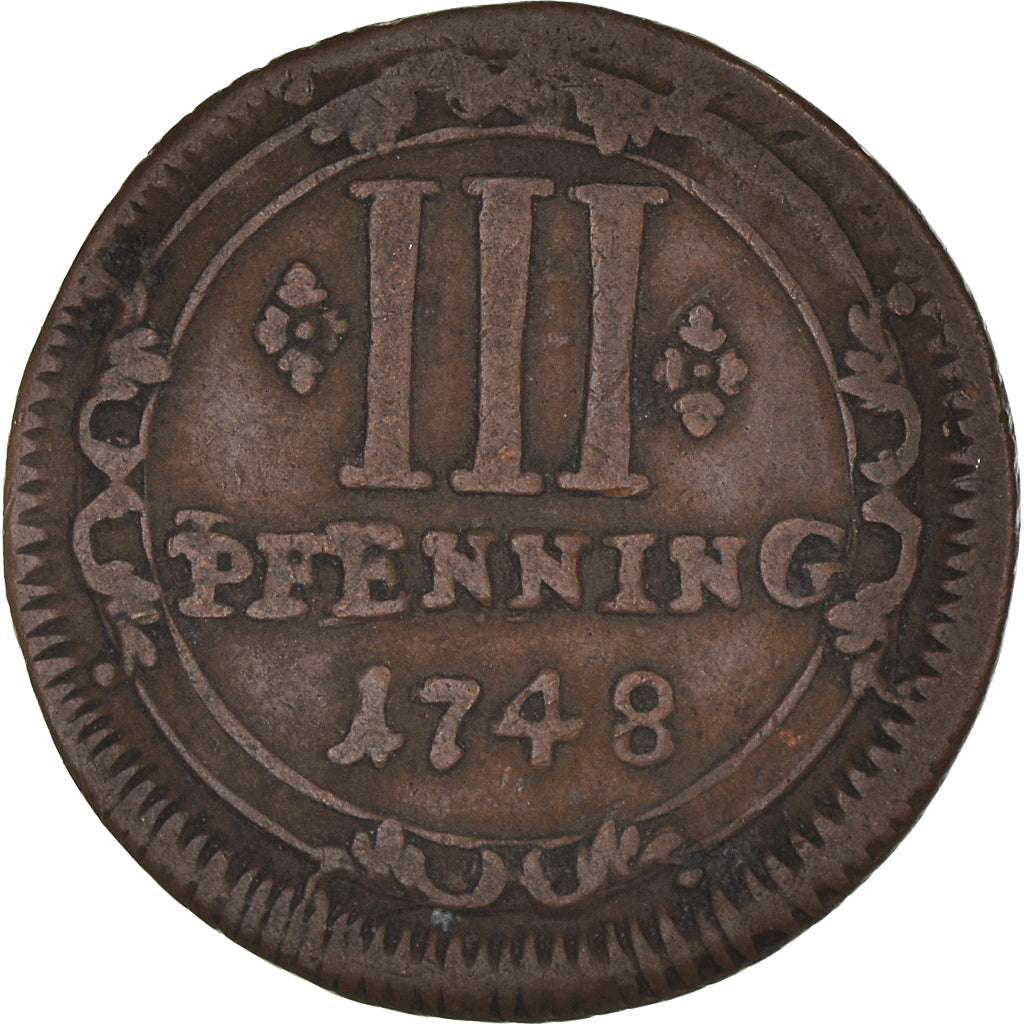 Coin, German States, MUNSTER, 3 Pfenning, 1748, EF(40-45), Copper, KM:430