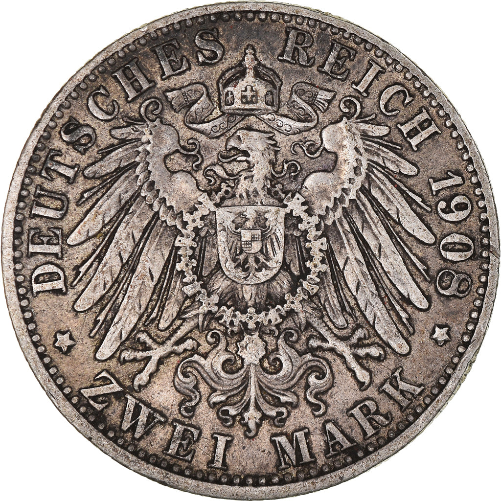 Coin, German States, BAVARIA, Otto, 2 Mark, 1908, Munich, EF(40-45), Silver