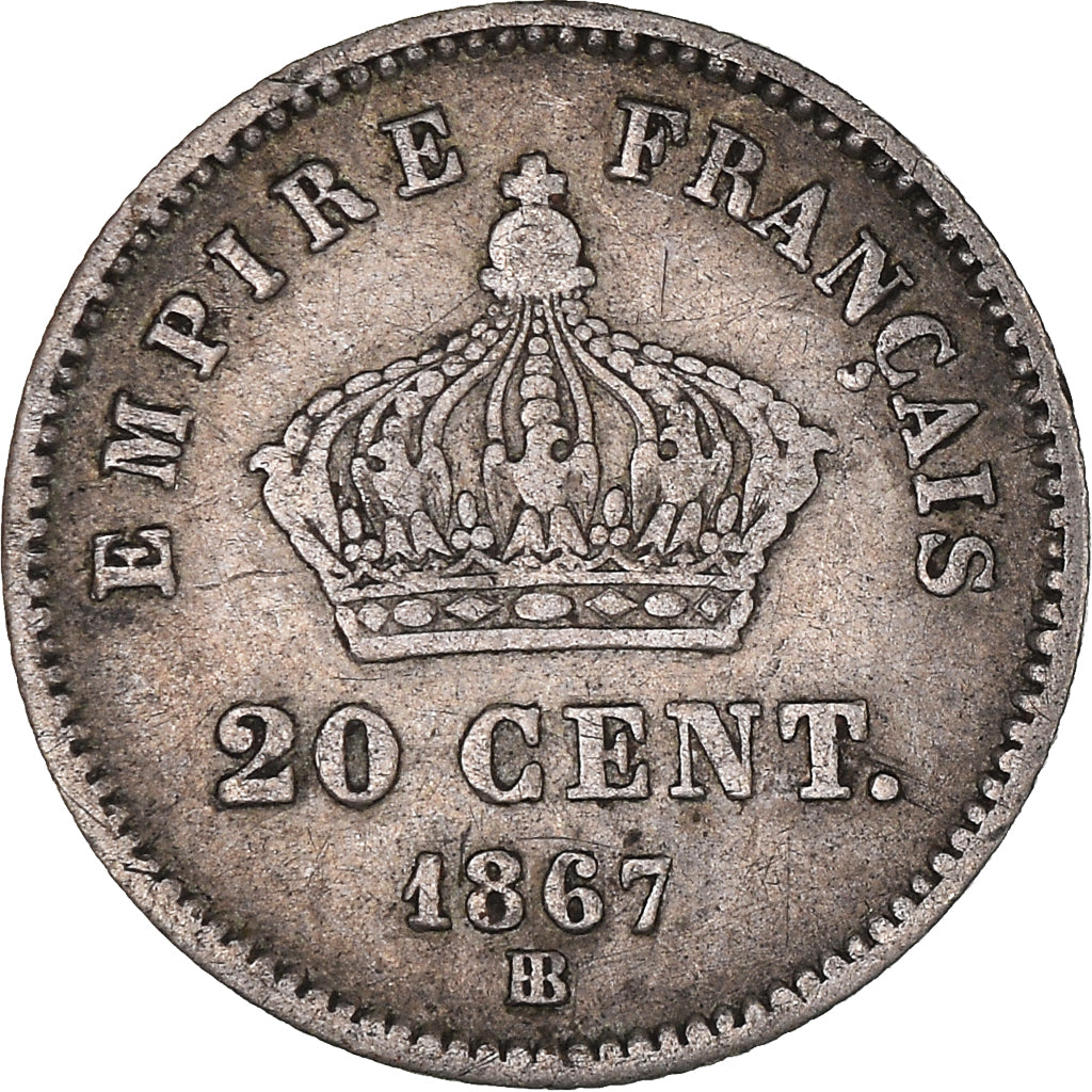 Moneda, Francia, Napoleon III, Napoléon III, 20 Centimes, 1867, Strasbourg