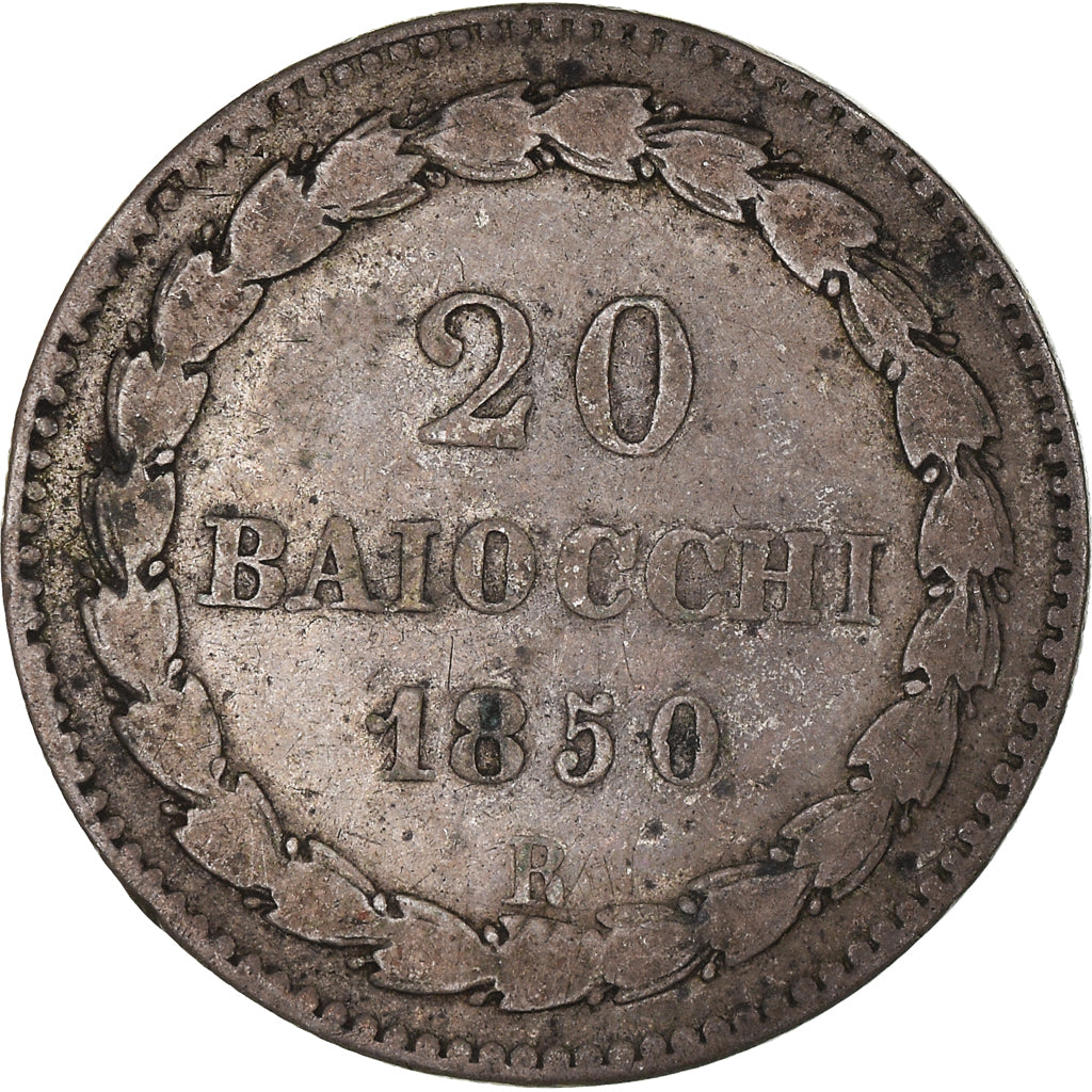 Coin, ITALIAN STATES, PAPAL STATES, Pius IX, 20 Baiocchi, 1850, Roma, VF(20-25)