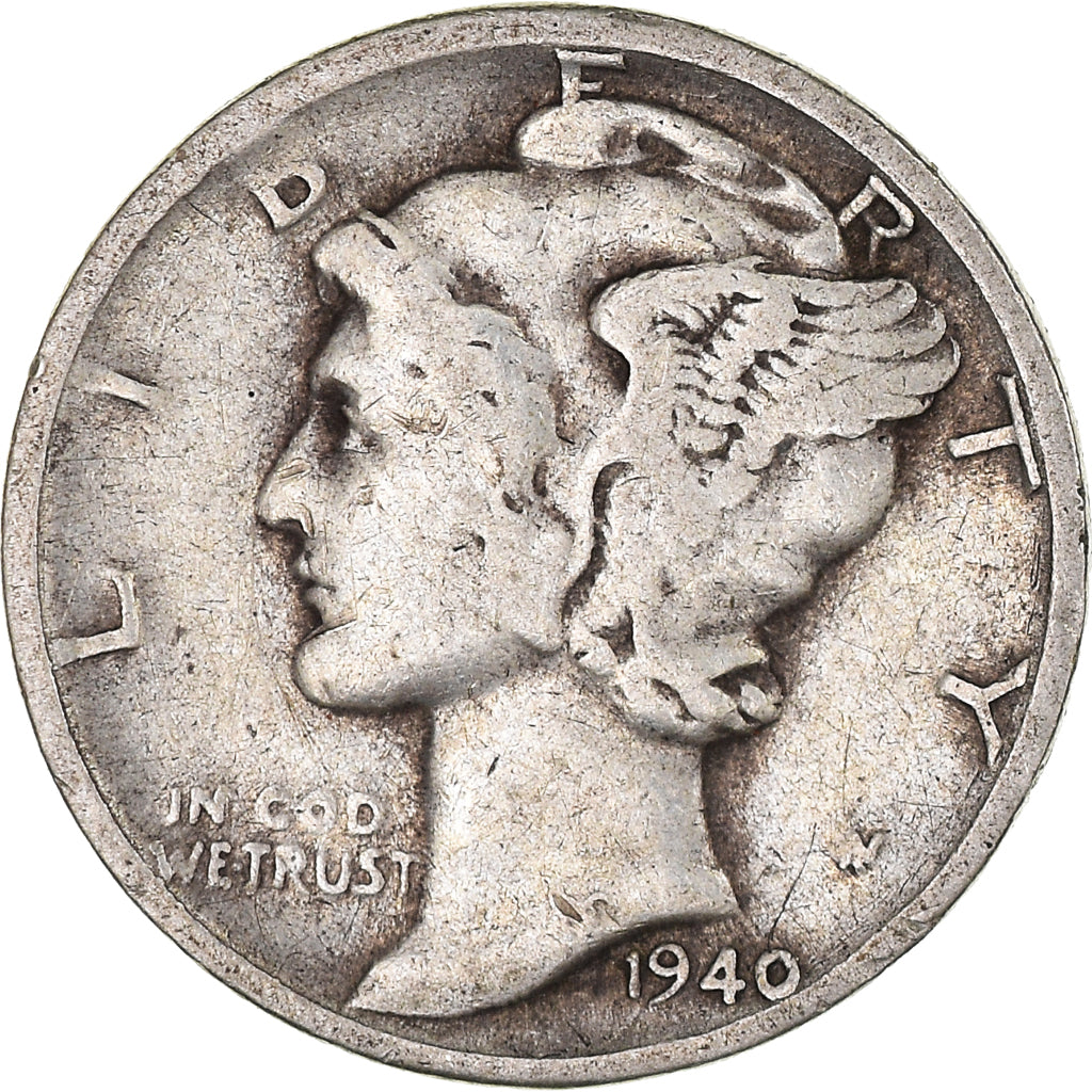 Coin, United States, Mercury Dime, Dime, 1940, U.S. Mint, Philadelphia