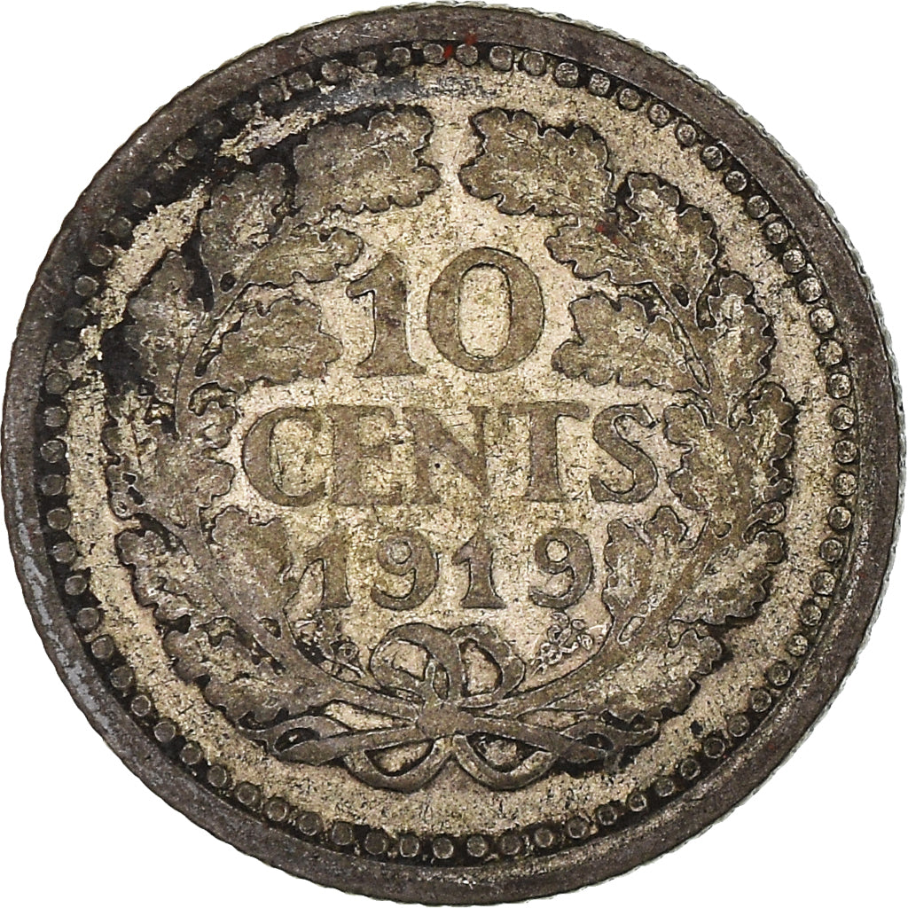 Moneta, Paesi Bassi, Wilhelmina I, 10 Cents, 1919, B+, Argento, KM:145