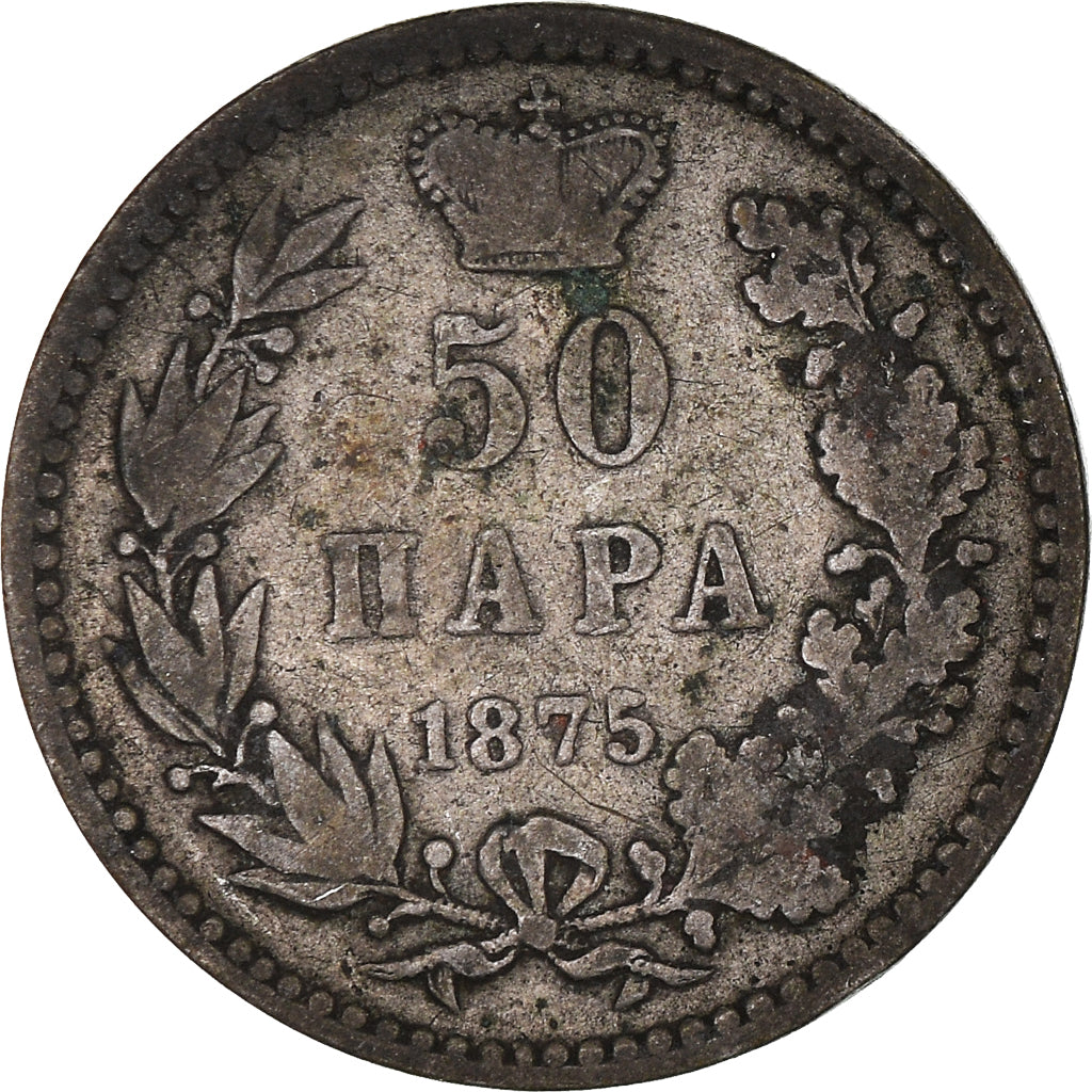 Coin, Serbia, Milan I, 50 Para, 1875, VF(20-25), Silver, KM:4