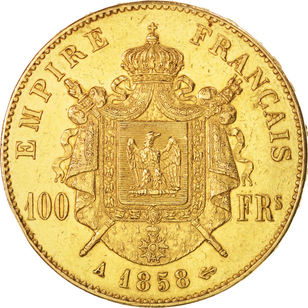 FRANCE, Napoléon III, 100 Francs, 1858, Paris, KM #786.1, AU(50-53), Gold, G...