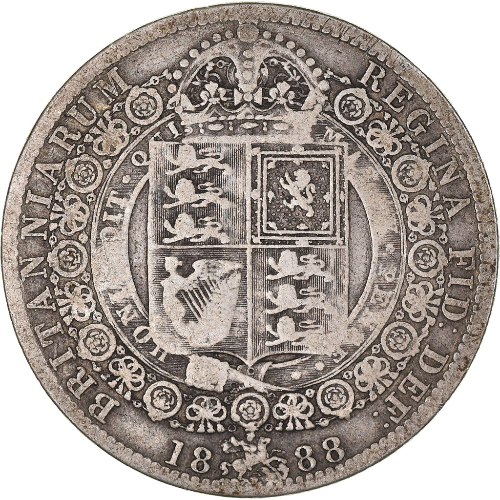 Münze, Großbritannien, Victoria, 1/2 Crown, 1888, S+, Silber, KM:764