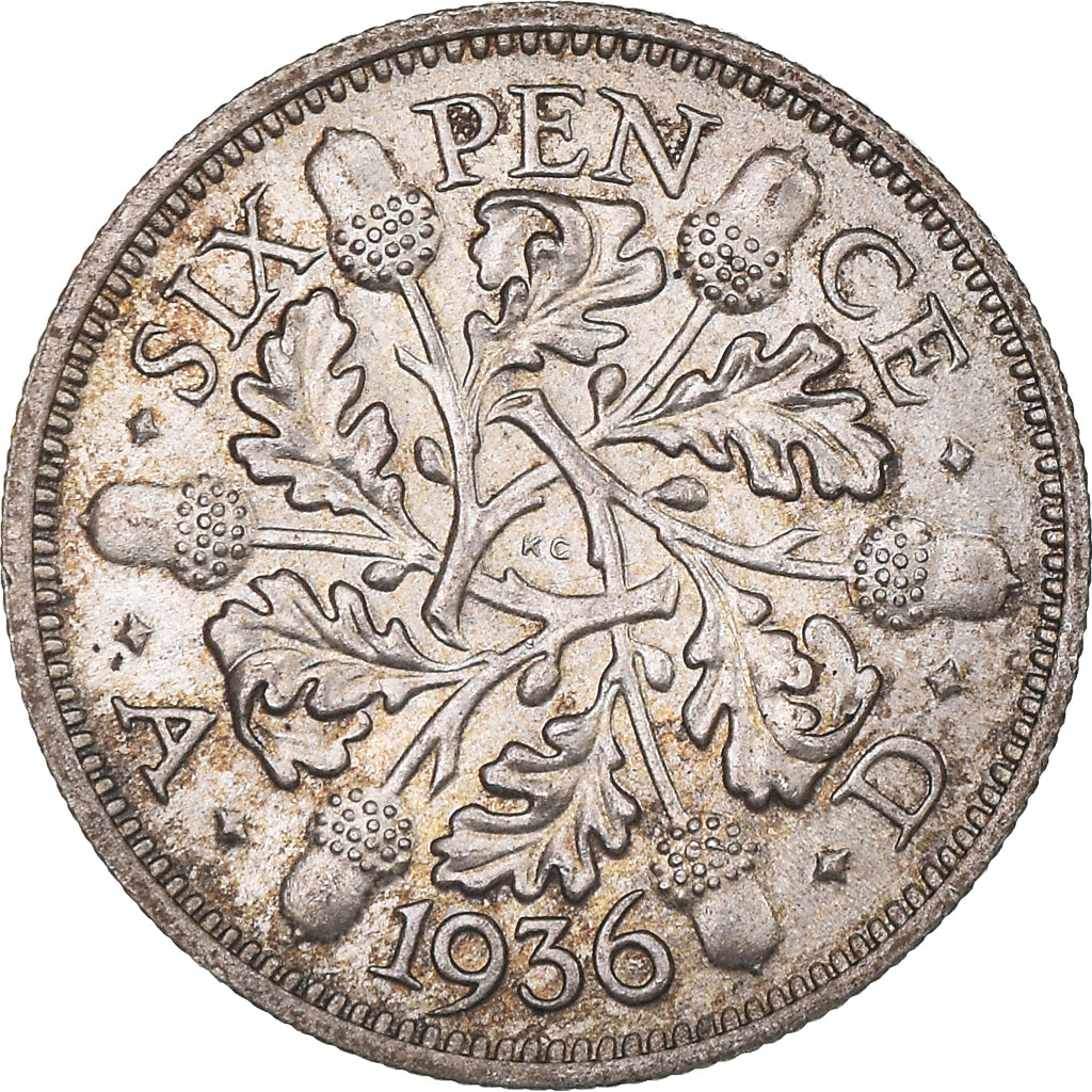 Münze, Großbritannien, George V, 6 Pence, 1936, SS+, Silber, KM:832