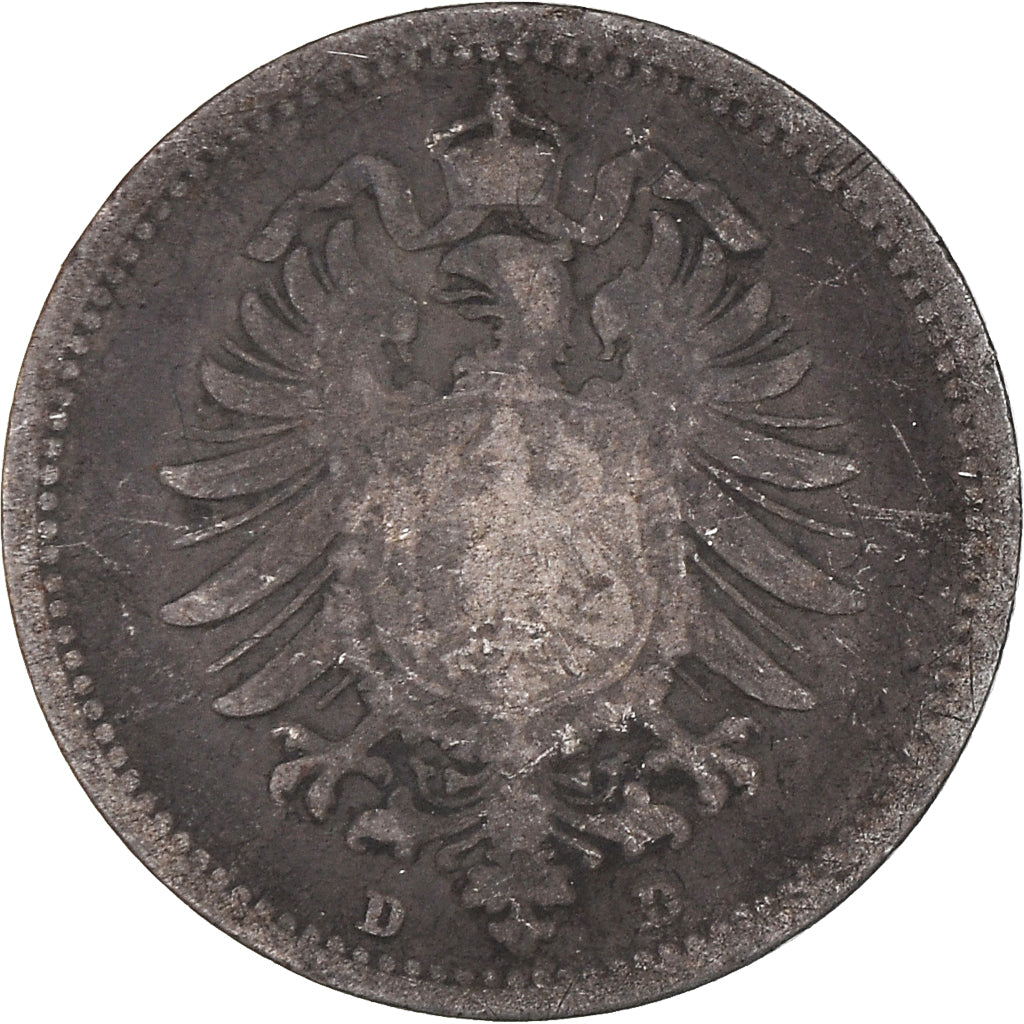 Coin, GERMANY - EMPIRE, Wilhelm I, 20 Pfennig, 1876, Munich, VF(20-25), Silver