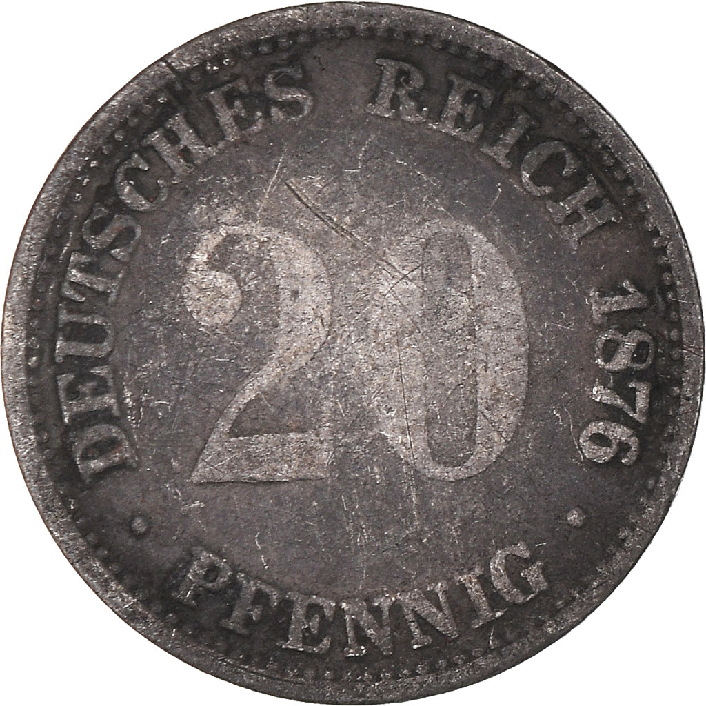 Coin, GERMANY - EMPIRE, Wilhelm I, 20 Pfennig, 1876, Munich, VF(20-25), Silver