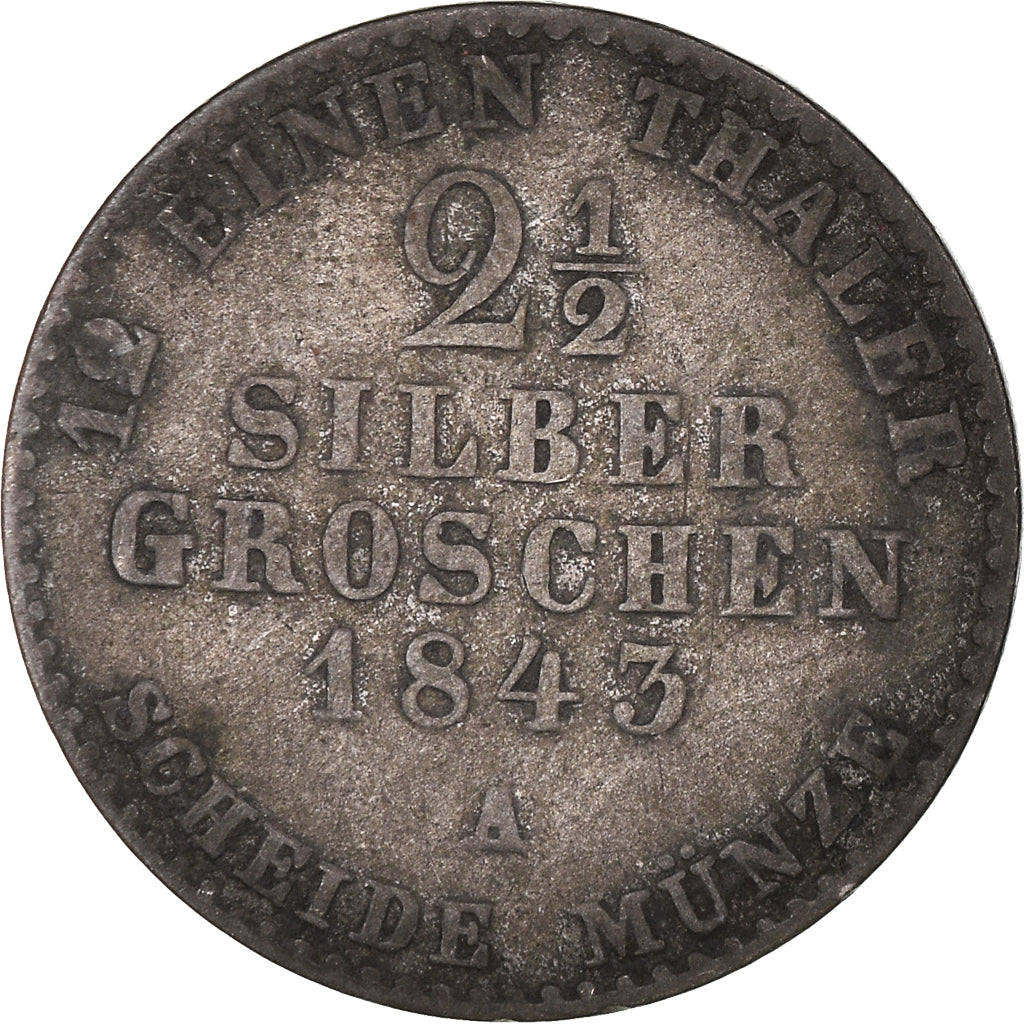 Coin, German States, PRUSSIA, Friedrich Wilhelm IV, 2-1/2 Silber Groschen, 1843