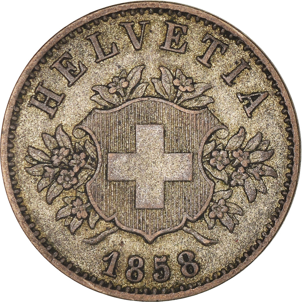 Coin, Switzerland, 20 Rappen, 1858, Bern, EF(40-45), Billon, KM:7