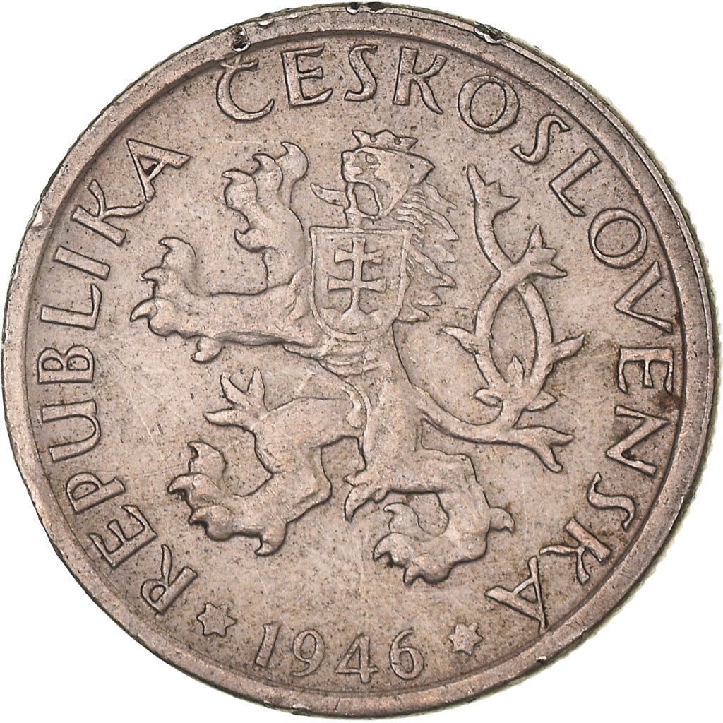 Coin, Czechoslovakia, Koruna, 1946, AU(50-53), Copper-nickel, KM:19