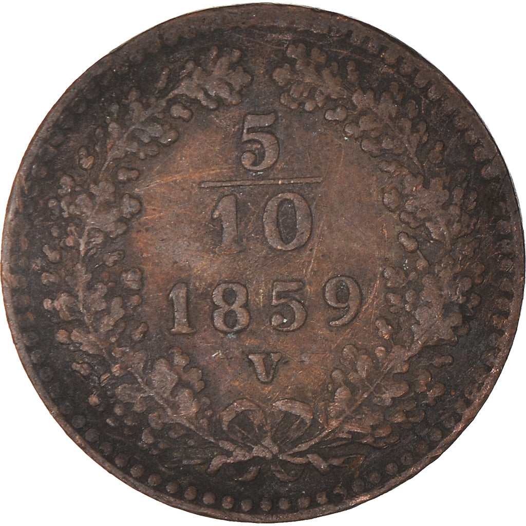 Münze, Österreich, Franz Joseph I, 5/10 Kreuzer, 1859, Venezia, S+, Kupfer
