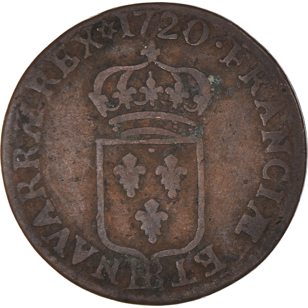 Moneta, Francia, Liard, 1720, Strasbourg, MB, Rame, KM:450.3, Gadoury:270