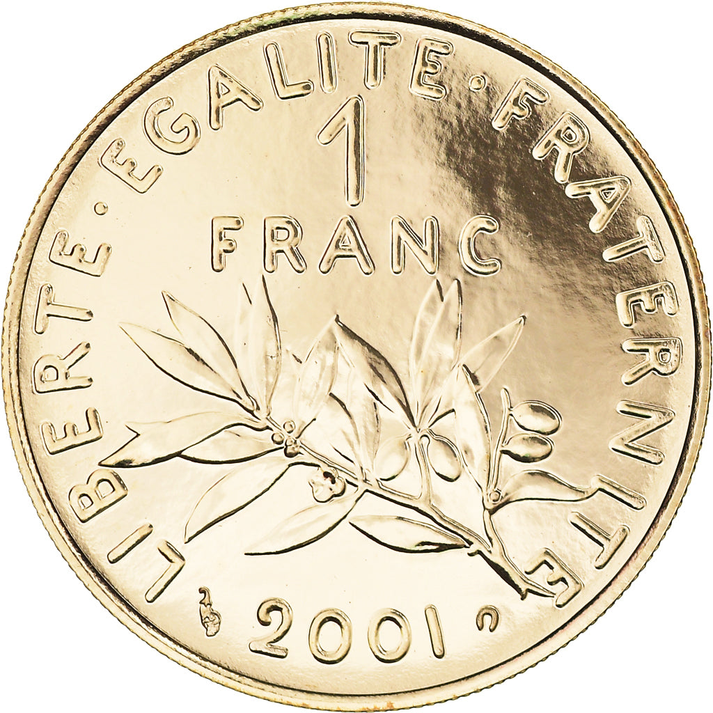Coin, France, Semeuse, Franc, 2001, Paris, MS(65-70), Gold, KM:925.1a