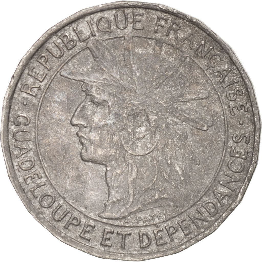 GUADELOUPE, Franc, 1921, KM #46, EF(40-45), Copper-Nickel, 25, Lecompte #57,...