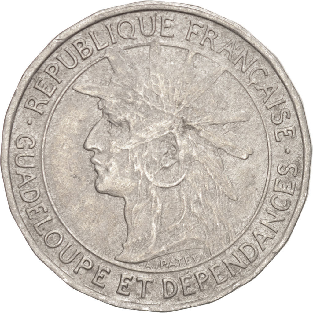 GUADELOUPE, Franc, 1921, KM #46, EF(40-45), Copper-Nickel, 25, Lecompte #57,...