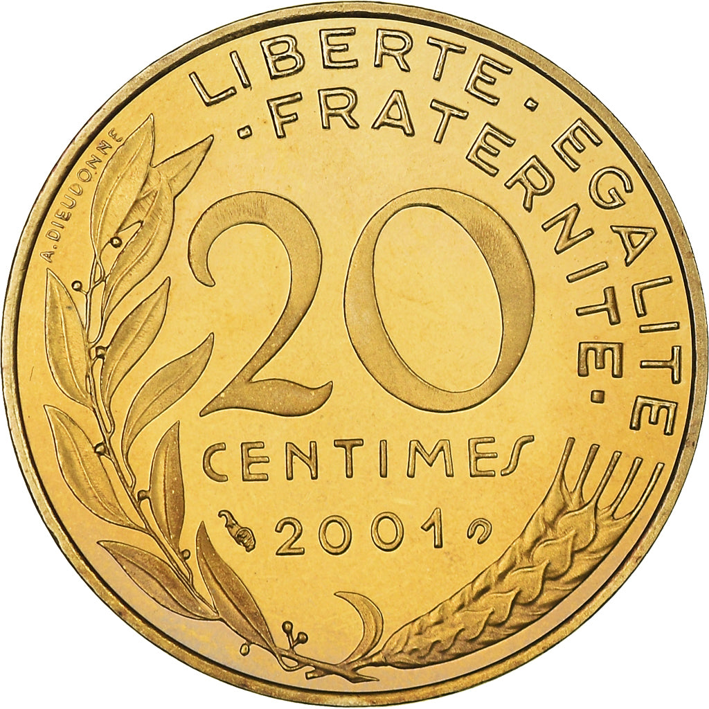 Coin, France, Marianne, 20 Centimes, 2001, Paris, Proof / BE, MS(65-70)