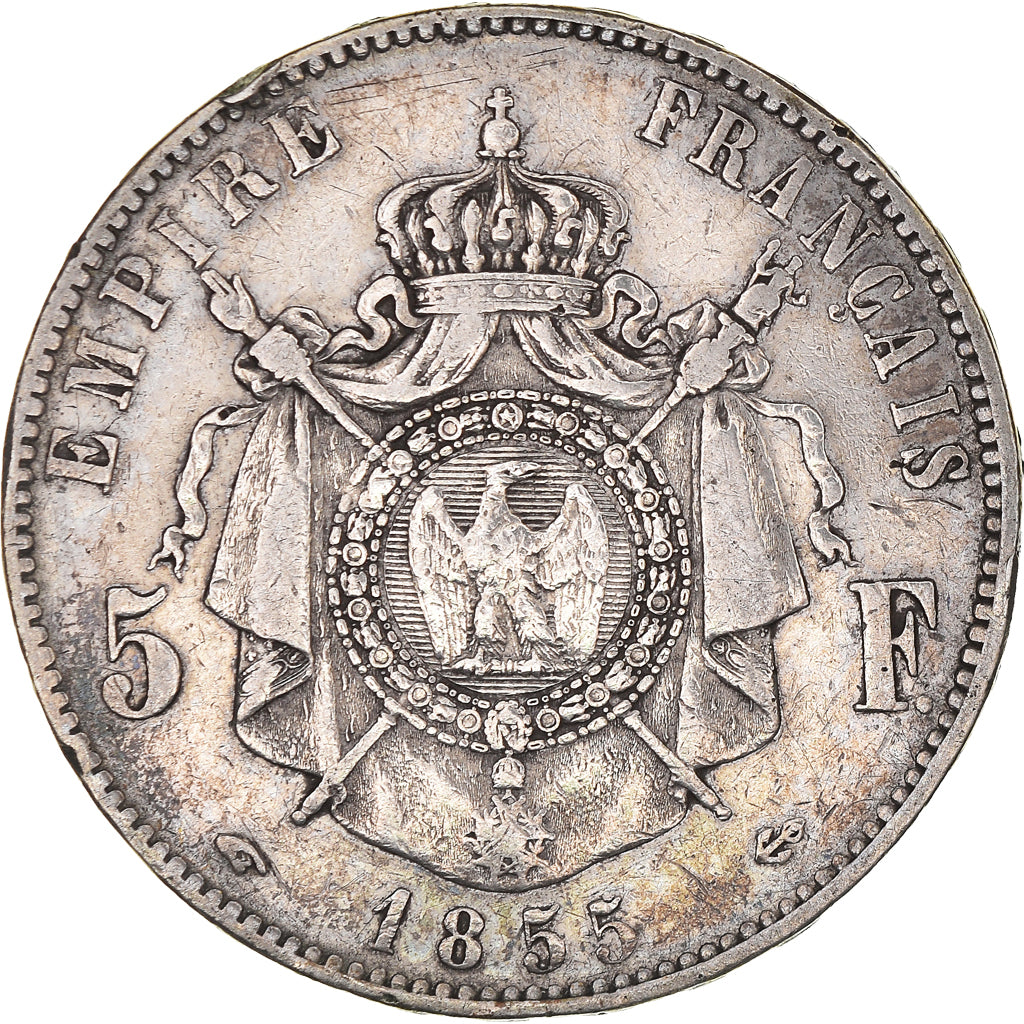 Munten, Frankrijk, Napoleon III, 5 Francs, 1855, Paris, FR+, Zilver, KM:782.1