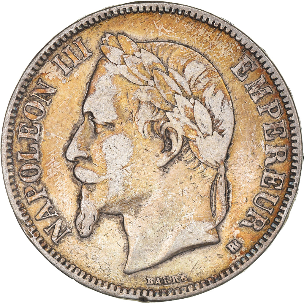 Moneta, Francja, Napoleon III, 5 Francs, 1868, Strasbourg, VF(20-25), Srebro