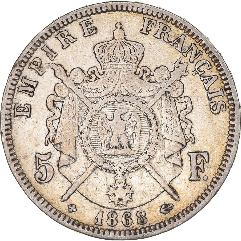 Moneta, Francja, Napoleon III, 5 Francs, 1868, Strasbourg, VF(20-25), Srebro