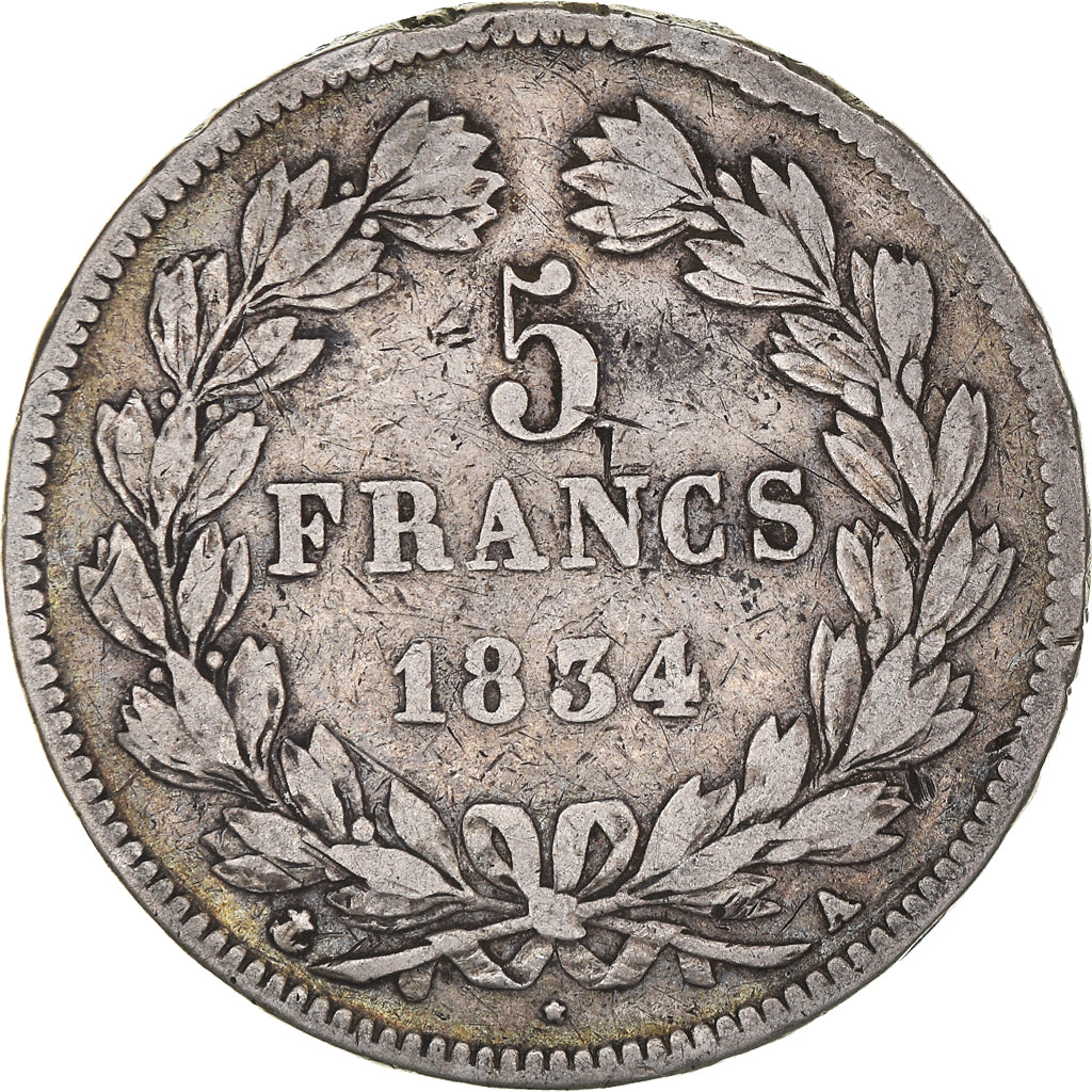 Coin, France, Louis-Philippe, 5 Francs, 1834, Paris, VF(30-35), Silver