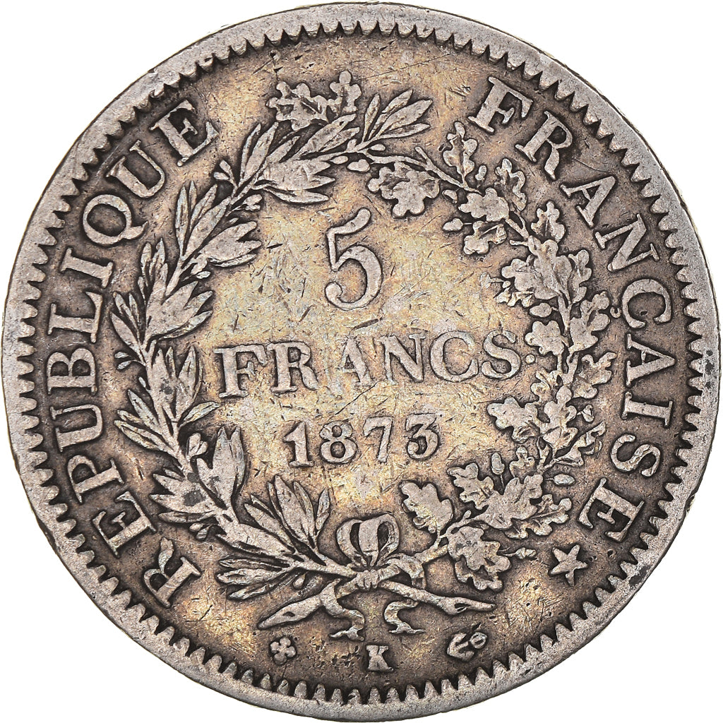 Coin, France, Hercule, 5 Francs, 1873, Bordeaux, VF(20-25), Silver, KM:820.2