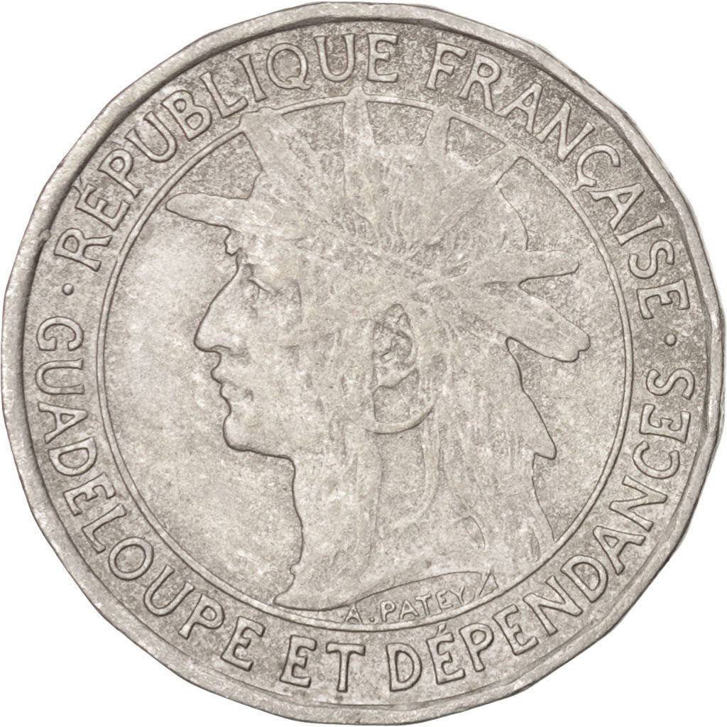 GUADELOUPE, Franc, 1921, KM #46, AU(50-53), Copper-Nickel, 25, Lecompte #57,...