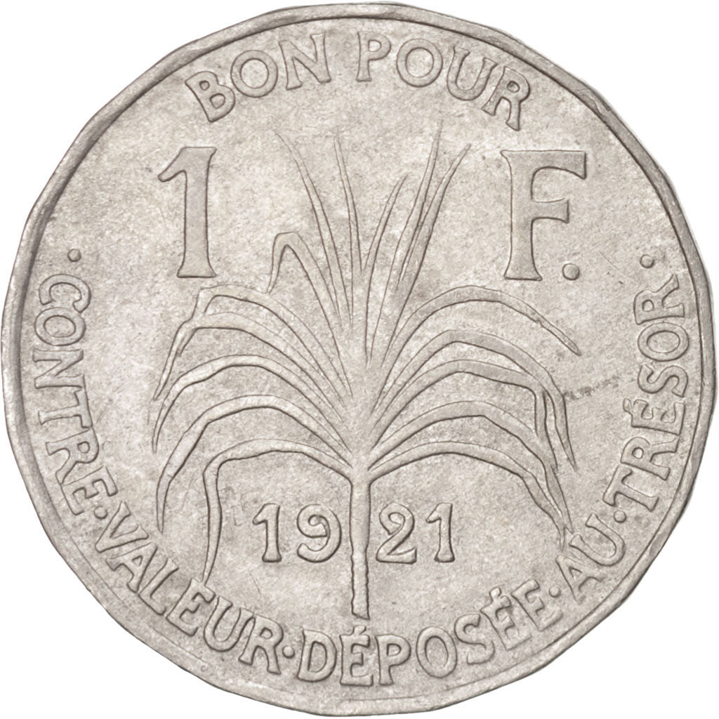 GUADELOUPE, Franc, 1921, KM #46, AU(50-53), Copper-Nickel, 25, Lecompte #57,...