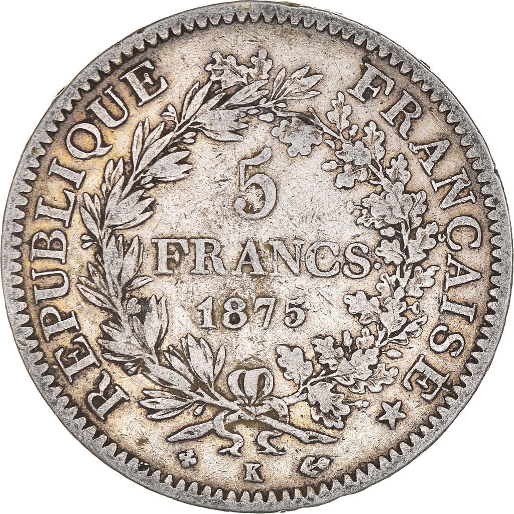 Münze, Frankreich, Hercule, 5 Francs, 1875, Bordeaux, S+, Silber, KM:820.2