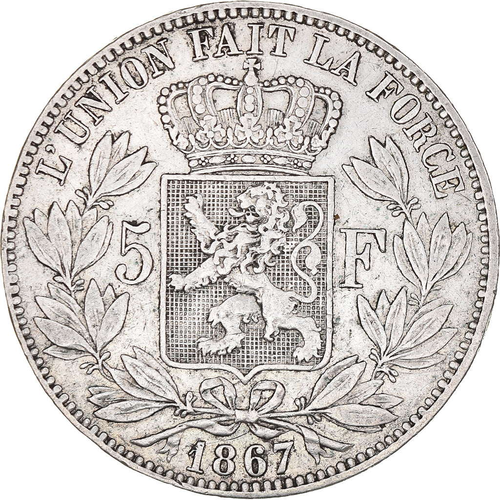 Moneta, Belgio, Leopold II, 5 Francs, 5 Frank, 1867, BB, Argento, KM:24