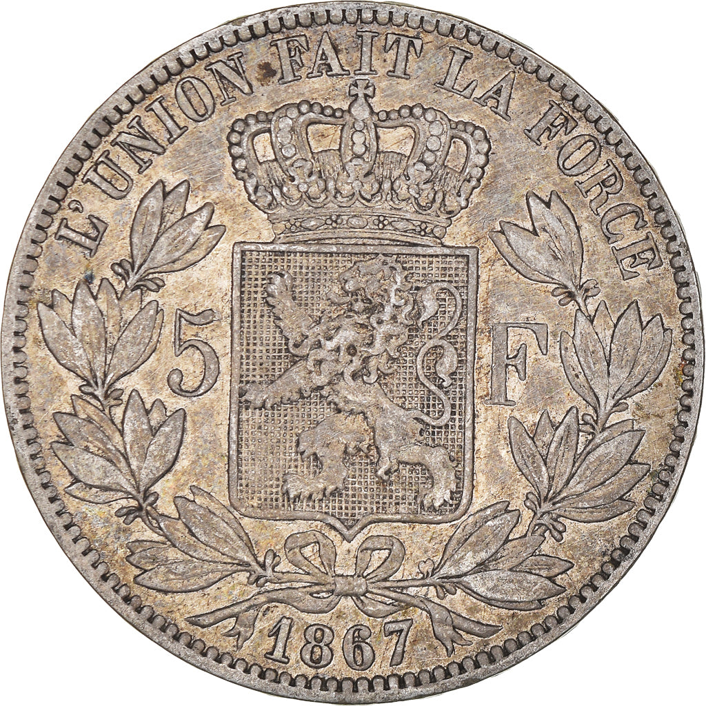 Moneta, Belgio, Leopold II, 5 Francs, 5 Frank, 1867, BB, Argento, KM:24