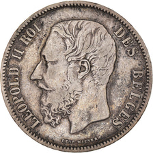 Moneta, Belgio, Leopold II, 5 Francs, 5 Frank, 1869, MB+, Argento, KM:24