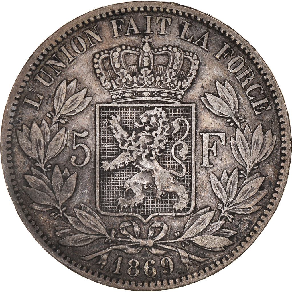 Moneta, Belgio, Leopold II, 5 Francs, 5 Frank, 1869, MB+, Argento, KM:24
