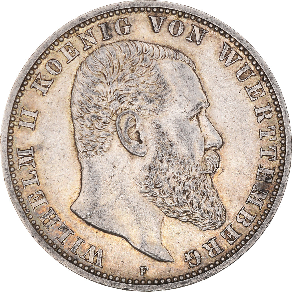 Moneta, Stati tedeschi, WURTTEMBERG, Wilhelm II, 5 Mark, 1898, Freudenstadt, BB