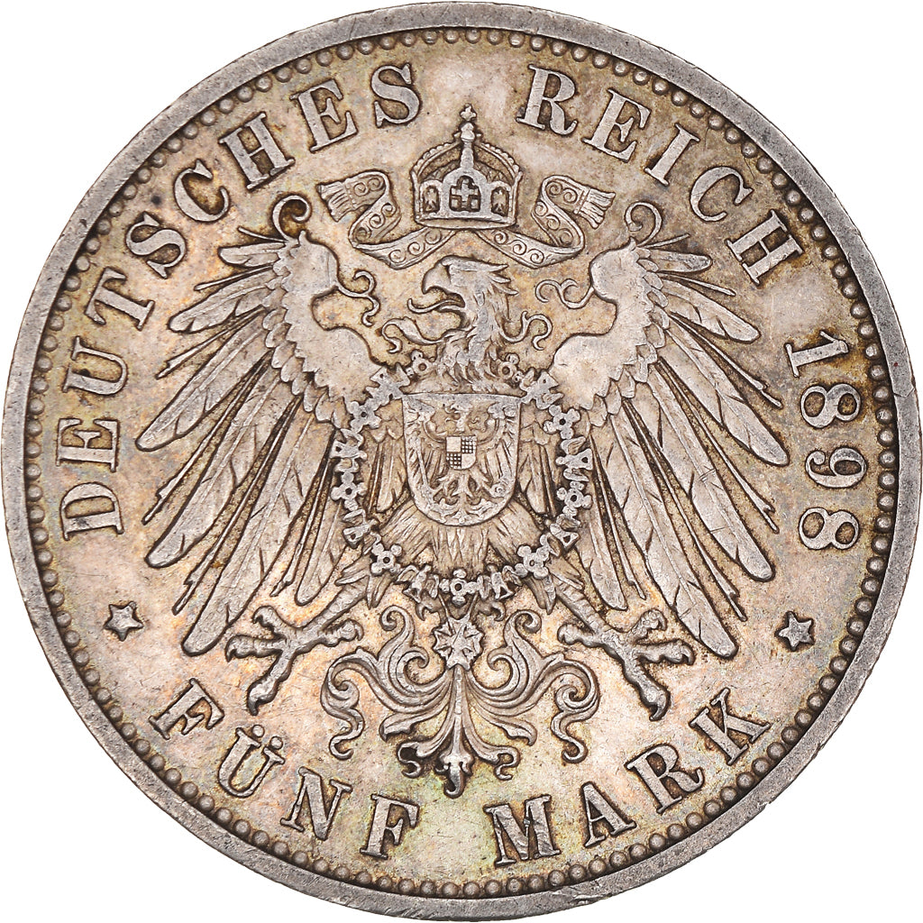 Moneta, Stati tedeschi, WURTTEMBERG, Wilhelm II, 5 Mark, 1898, Freudenstadt, BB