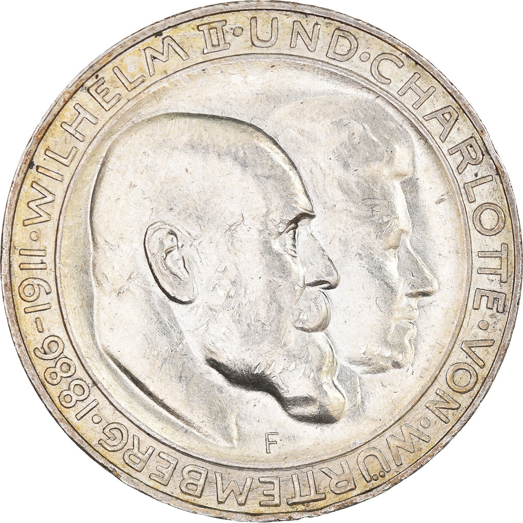 Coin, German States, WURTTEMBERG, Wilhelm II, 3 Mark, 1911, Freudenstadt