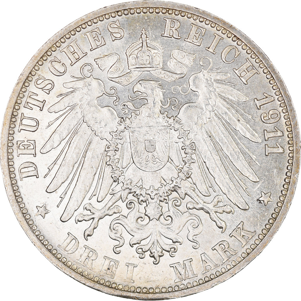Coin, German States, WURTTEMBERG, Wilhelm II, 3 Mark, 1911, Freudenstadt