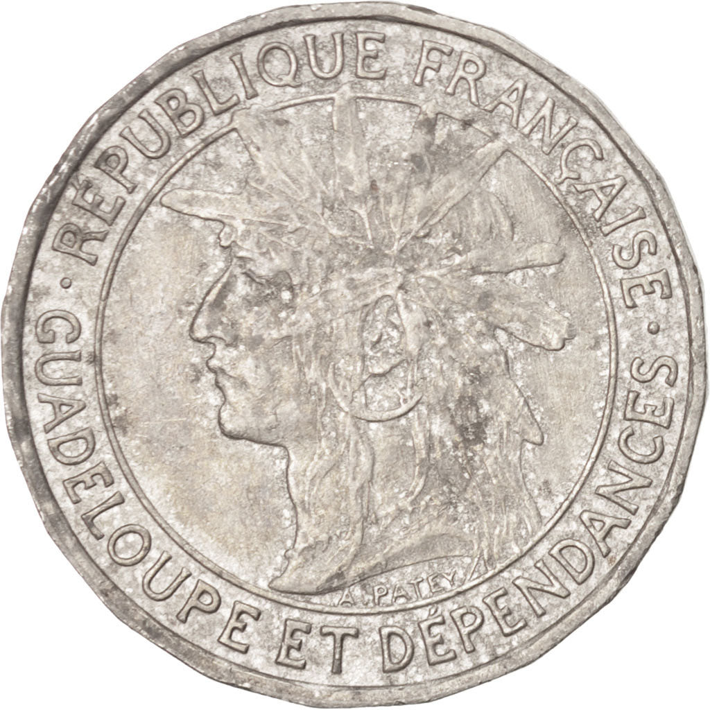 Coin, Guadeloupe, Franc, 1921, AU(50-53), Copper-nickel, KM:46, Lecompte:57