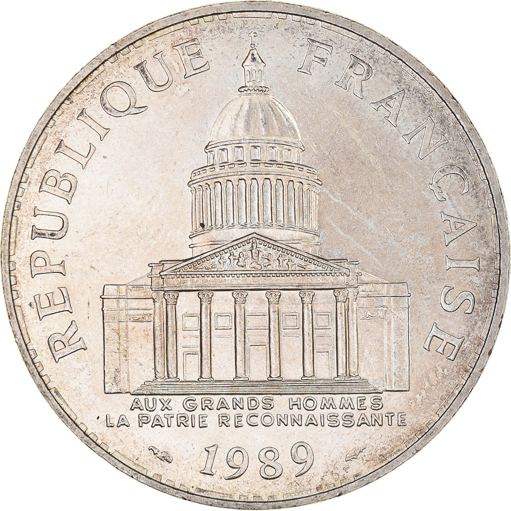 Moeda, França, Panthéon, 100 Francs, 1989, Paris, AU(55-58), Prata, KM:951.1