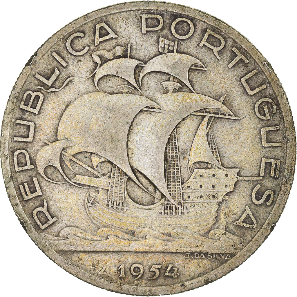 Coin, Portugal, 10 Escudos, 1954, EF(40-45), Silver, KM:586