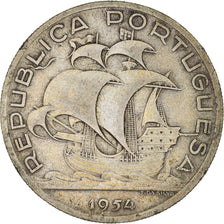 Coin, Portugal, 10 Escudos, 1954, EF(40-45), Silver, KM:586