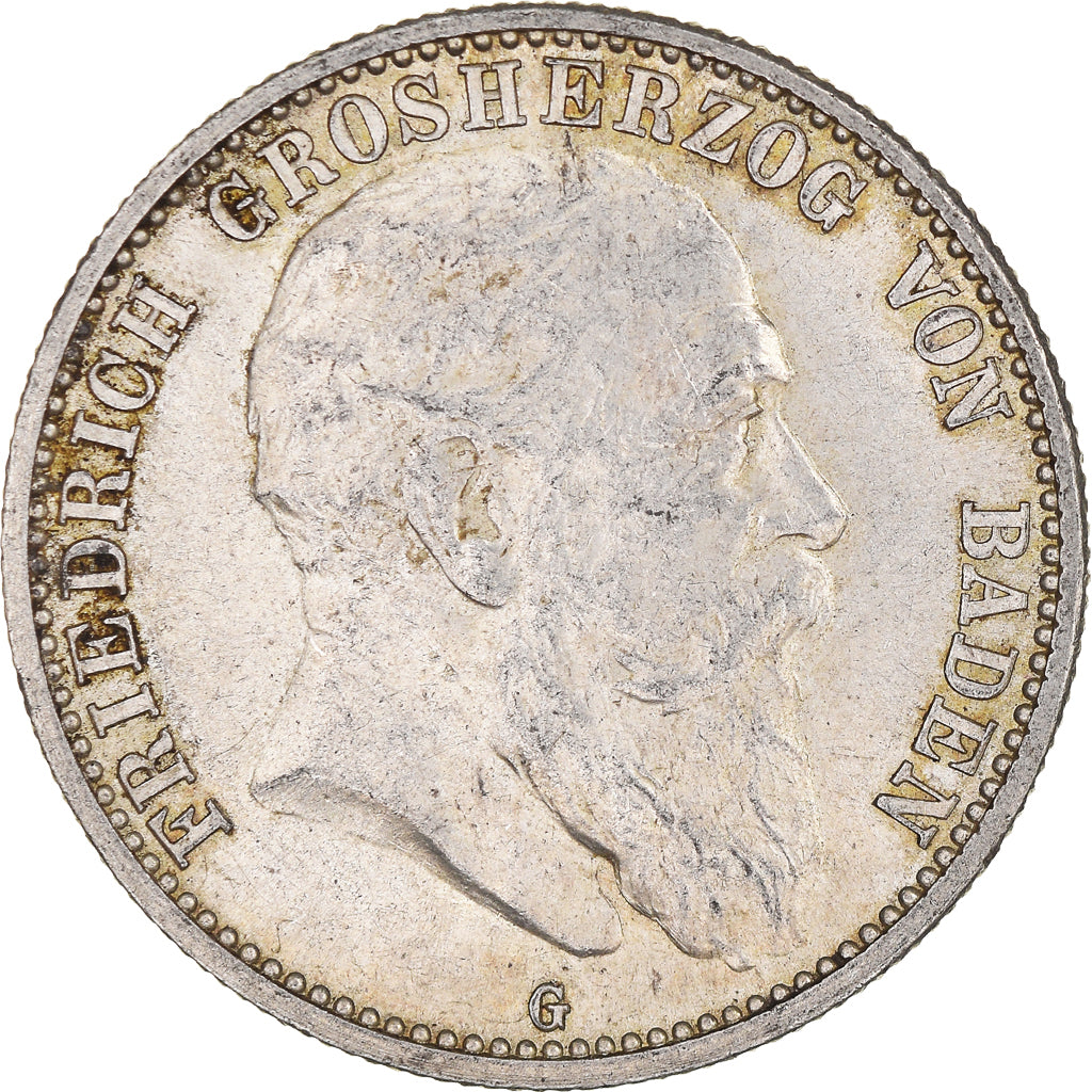 Coin, German States, BADEN, Friedrich I, 2 Mark, 1907, Stuttgart, AU(55-58)
