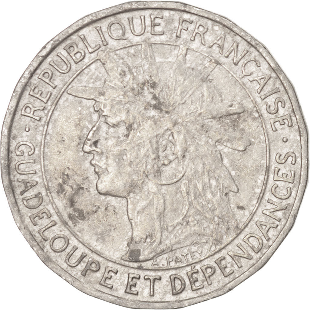 Coin, Guadeloupe, Franc, 1921, AU(50-53), Copper-nickel, KM:46, Lecompte:57