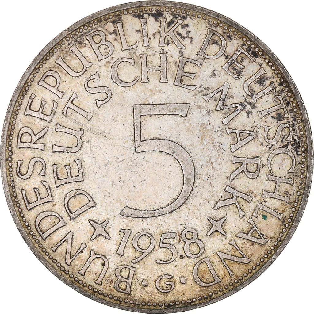 Monnaie, République fédérale allemande, 5 Mark, 1958, Karlsruhe, TTB, Argent