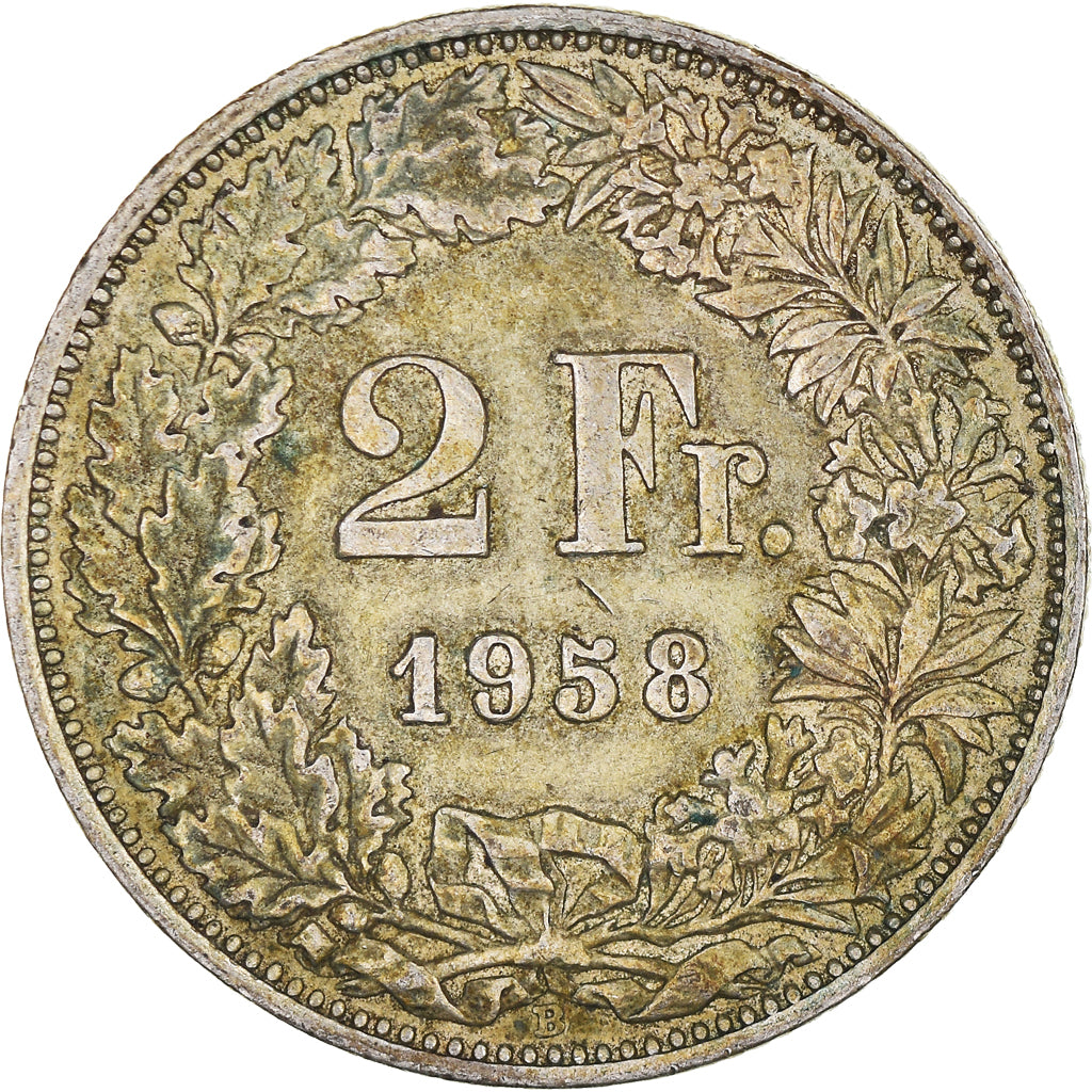 Münze, Schweiz, 2 Francs, 1958, Bern, SS, Silber, KM:21