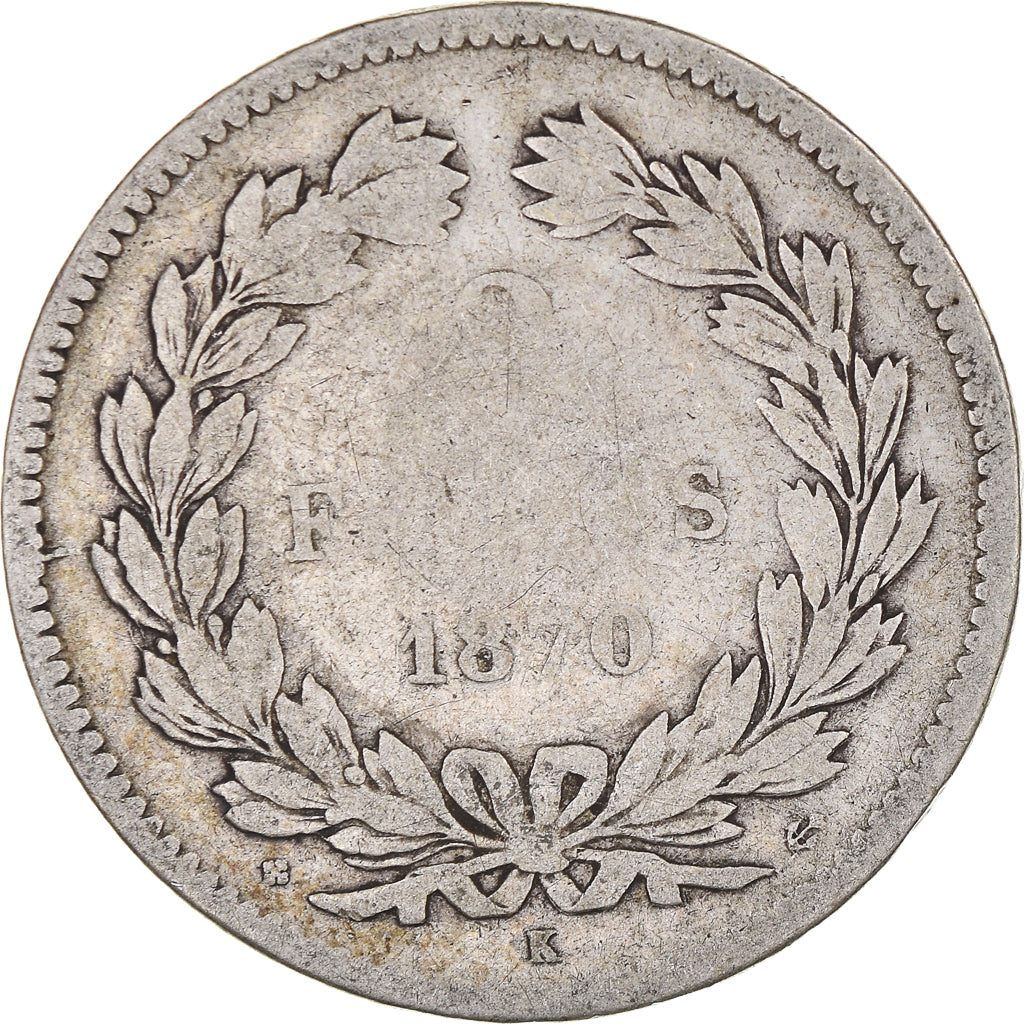 Moneta, Francia, Cérès, 2 Francs, 1870, Bordeaux, MB, Argento, KM:816.2